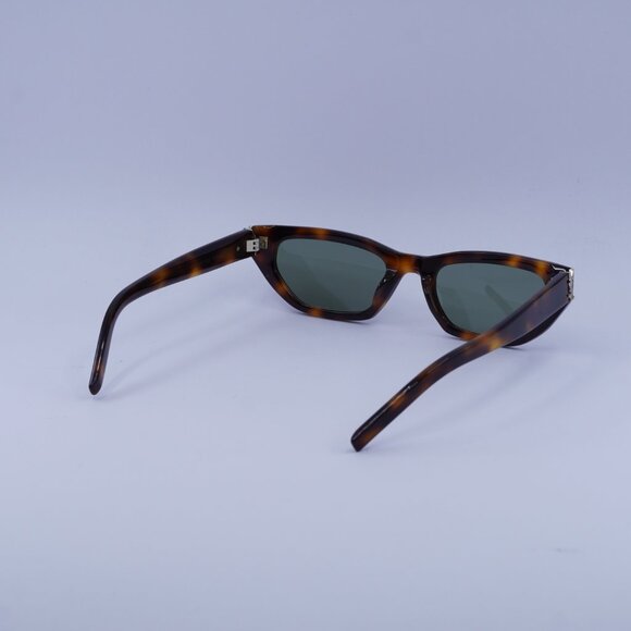 Saint Laurent SLM126 003 Sunglasses Havana Cat Eye Frame, Green Lenses